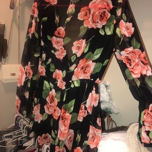 Long sleeve, sheer, floral romper